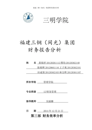 X年福建三钢(闽光)集团财务效率分析