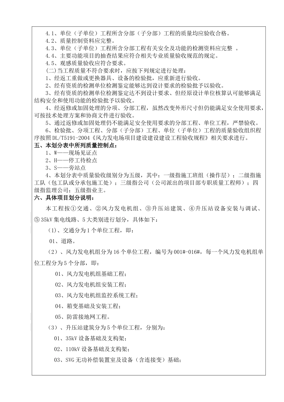 叶县将军山风电质量验评总项目划分表_第3页