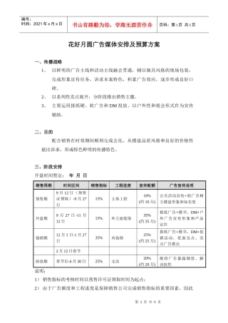 花好月圆广告媒体安排及预算方案