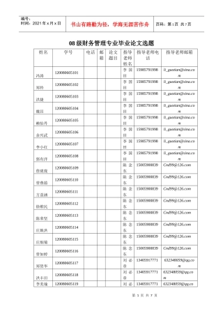 08级财务管理专业毕业论文选题