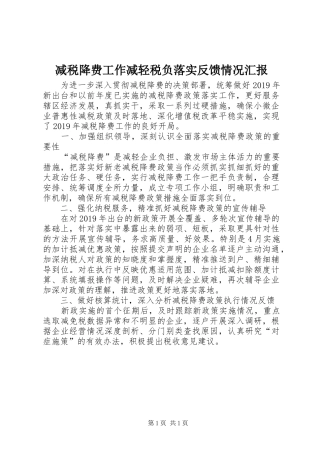 减税降费工作减轻税负落实反馈情况汇报
