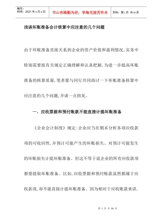 浅谈坏账准备会计核算中应注意的几个问题(DOC 9)