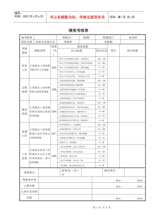 专职内审员及统计员绩效考核表