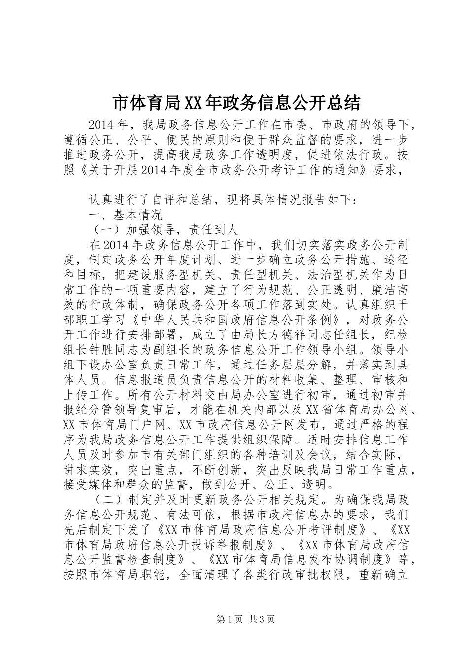 市体育局XX年政务信息公开总结_第1页