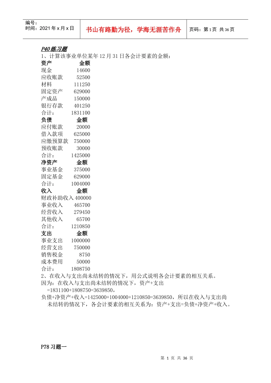 预算财务会计及管理知识分析答案_第1页