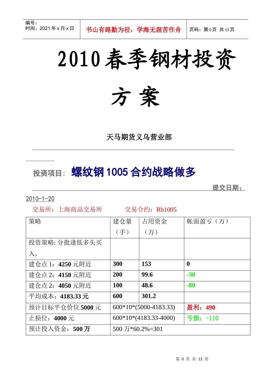XXXX年春季钢材投资方案_第1页