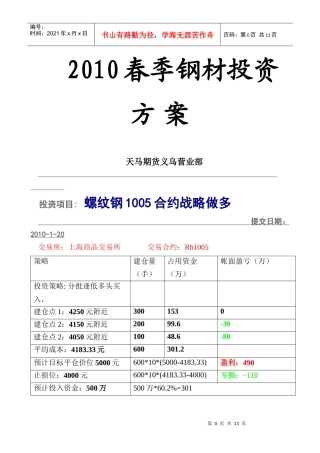 XXXX年春季钢材投资方案