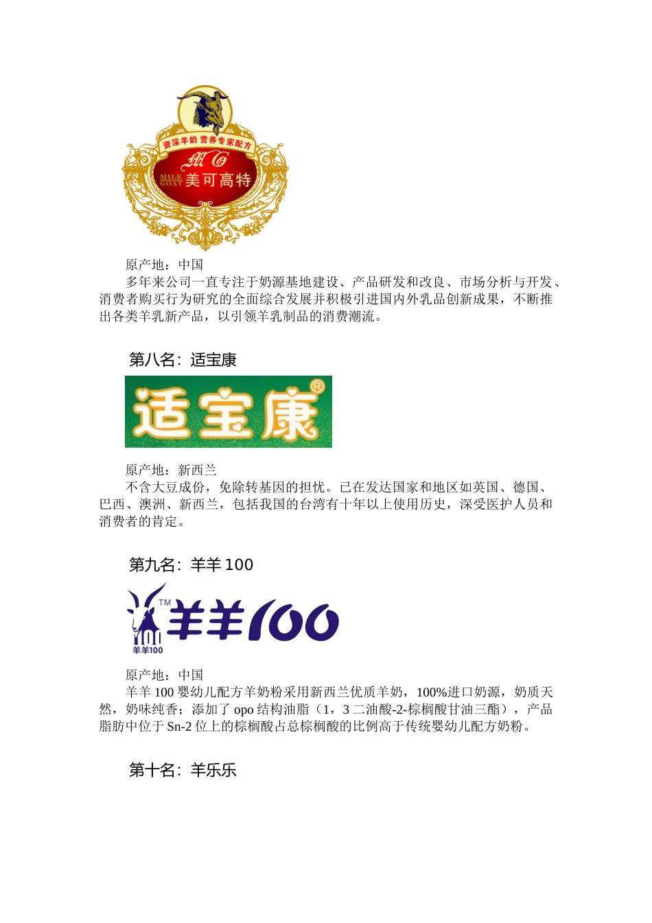 婴儿配方羊奶粉品牌前十强_第3页