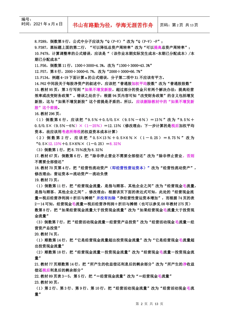 财务成本管理勘误表_第2页