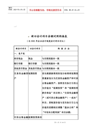 新旧会计科目余额对照衔接表汇编