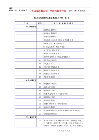 工商投资领域制止重复建设目录(第一批)