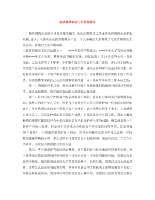 电话营销职业工作总结报告 