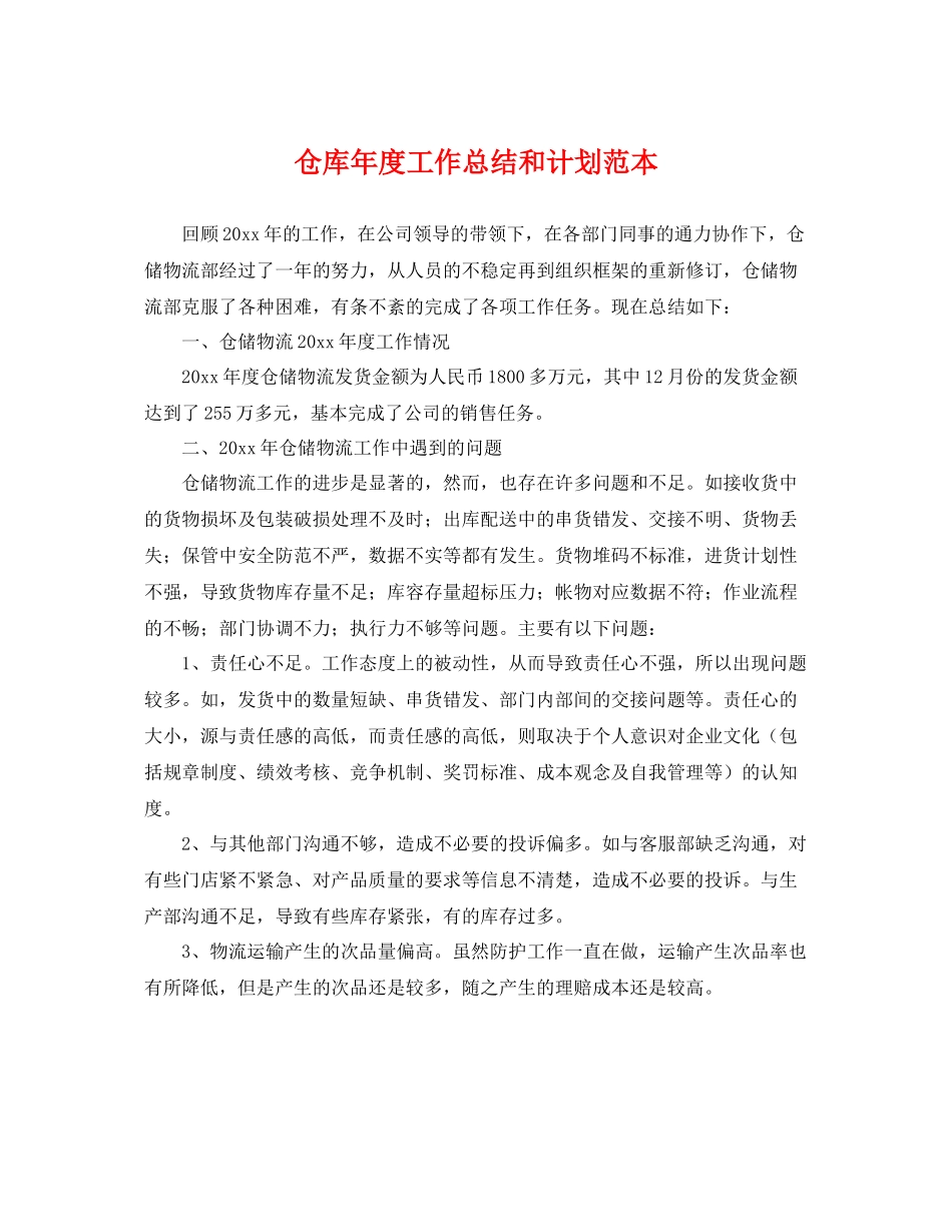 仓库2020年度工作总结和计划范本 _第1页