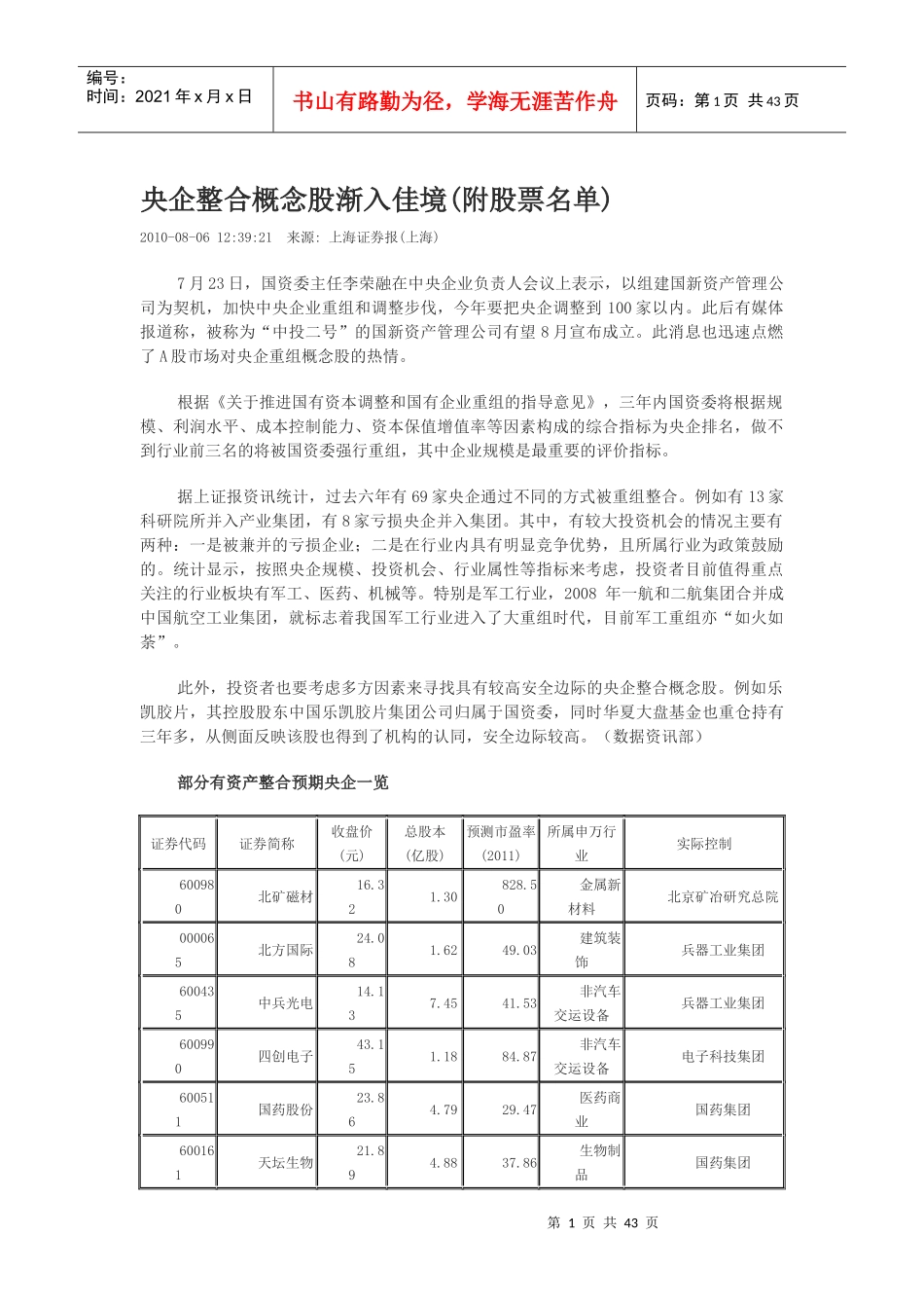 有资产整合预期的央企分析_第1页
