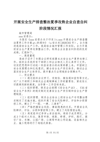 开展安全生产排查整治夏季攻势企业自查自纠阶段情况汇报