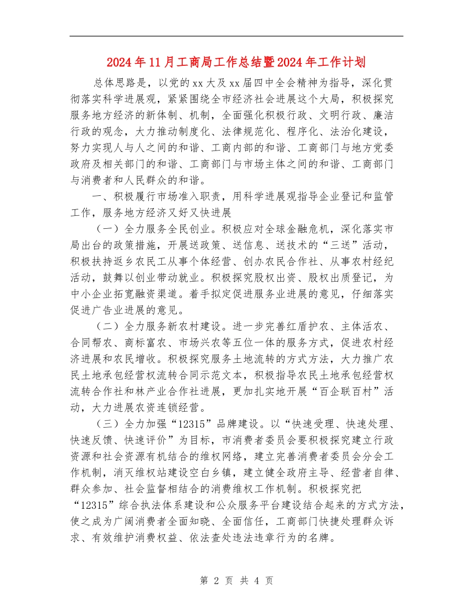 2024年11月工商局工作总结暨2024年工作计划_第2页