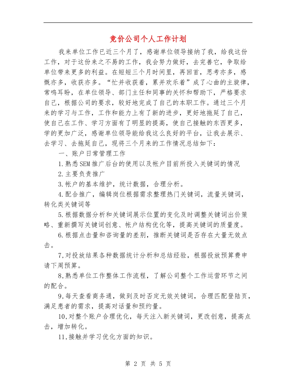 竞价公司个人工作计划_第2页