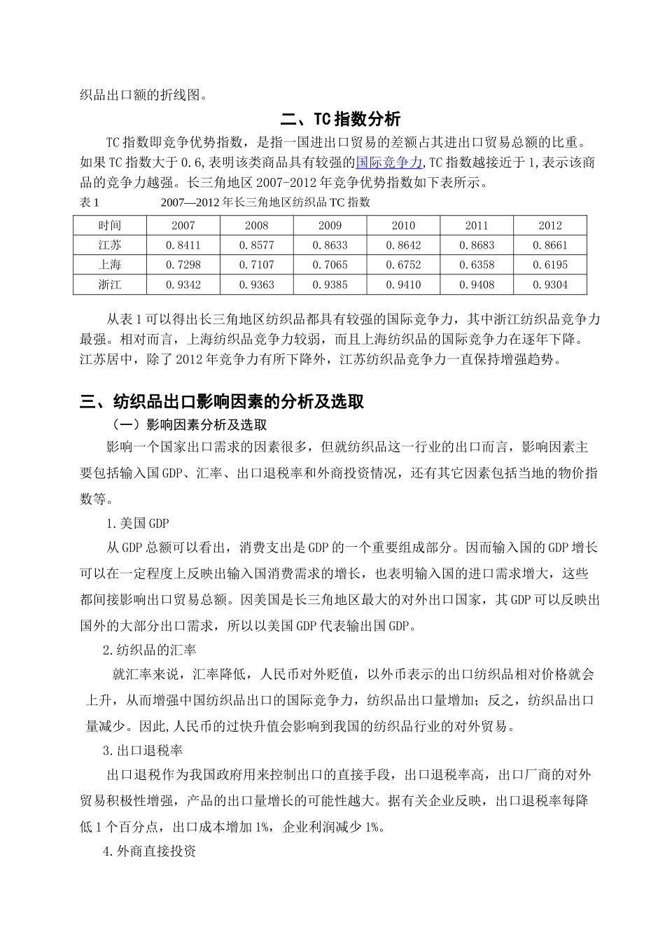 长三角地区纺织品出口竞争力影响因素的比较分析_第2页