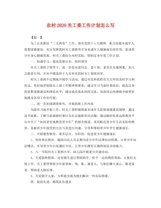 农村关工委工作计划怎么写 