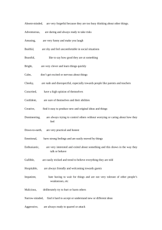 英语中描写人物外貌及性格品质形容词