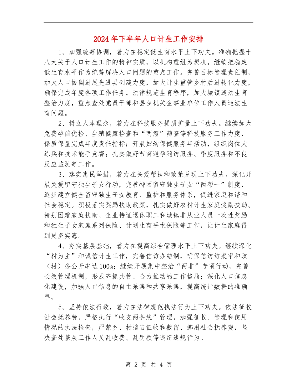2024年下半年人口计生工作安排_第2页