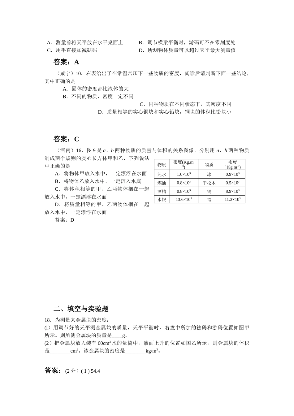 中考物理分类汇编之质量与密度_第2页