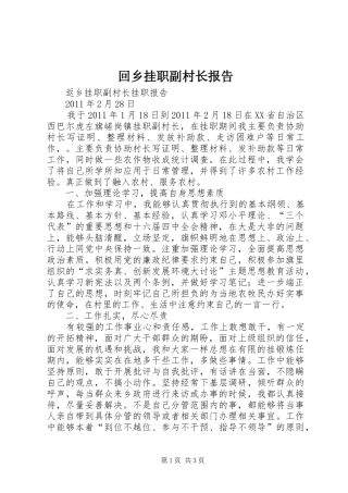 回乡挂职副村长报告