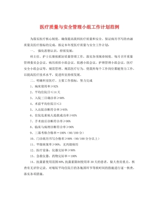 医疗质量与安全管理小组工作计划范例 