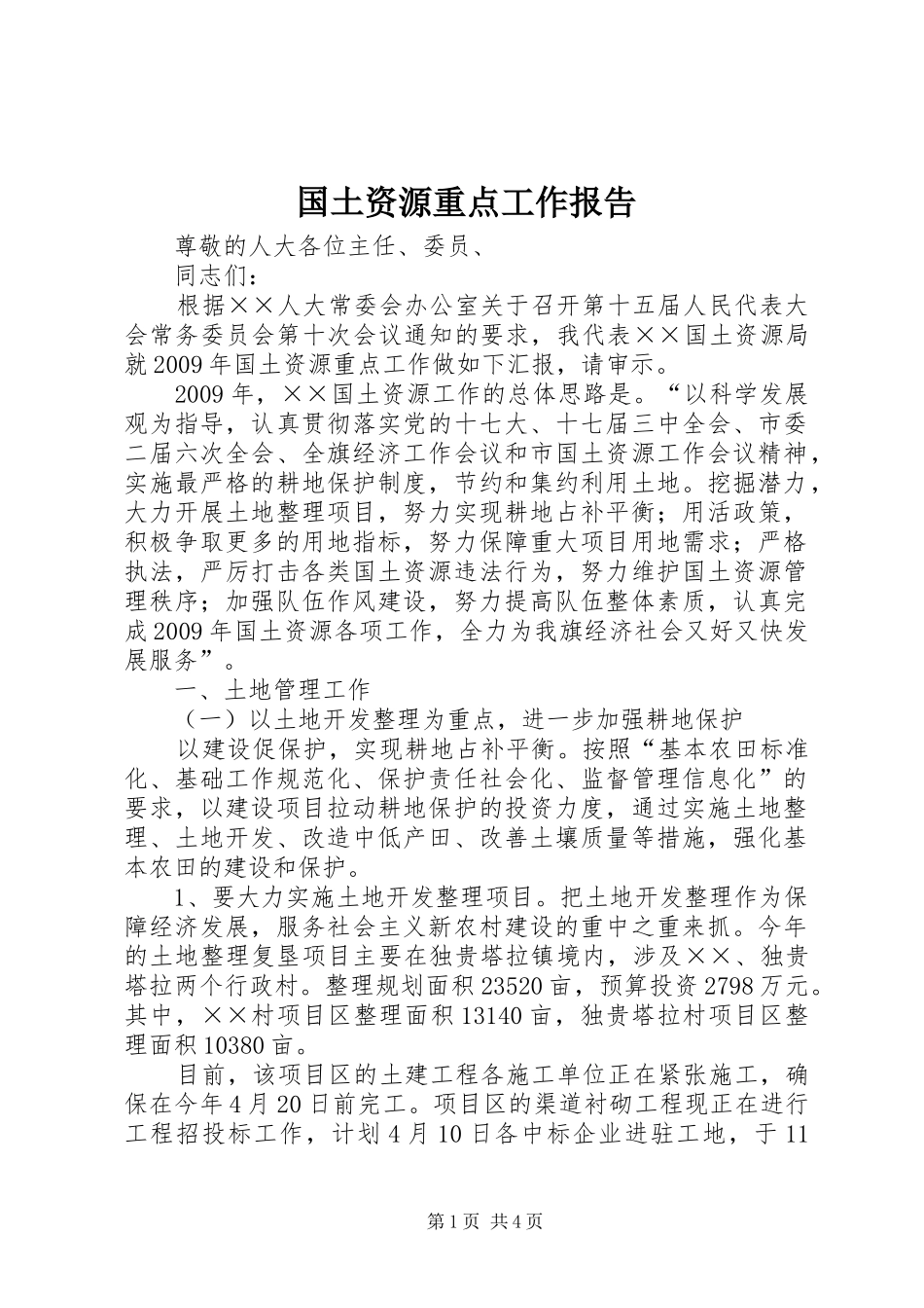 国土资源重点工作报告_第1页