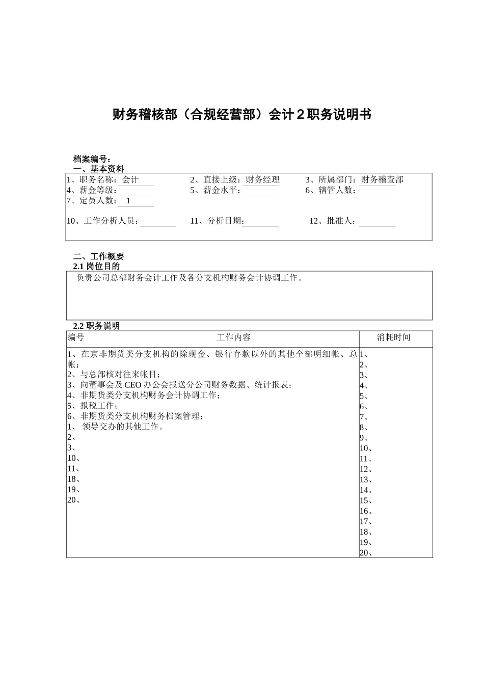 财务稽核部（合规经营部）会计2职务说明书_第1页