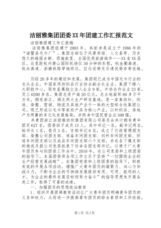 洁丽雅集团团委XX年团建工作汇报范文
