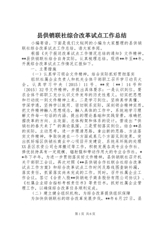 县供销联社综合改革试点工作总结
