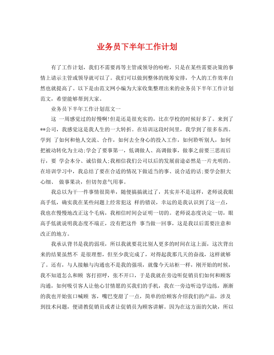 业务员下半2020年工作计划 _第1页