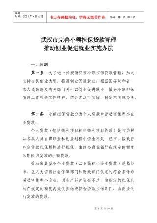 武汉市进一步改进小额担保贷款操作办法