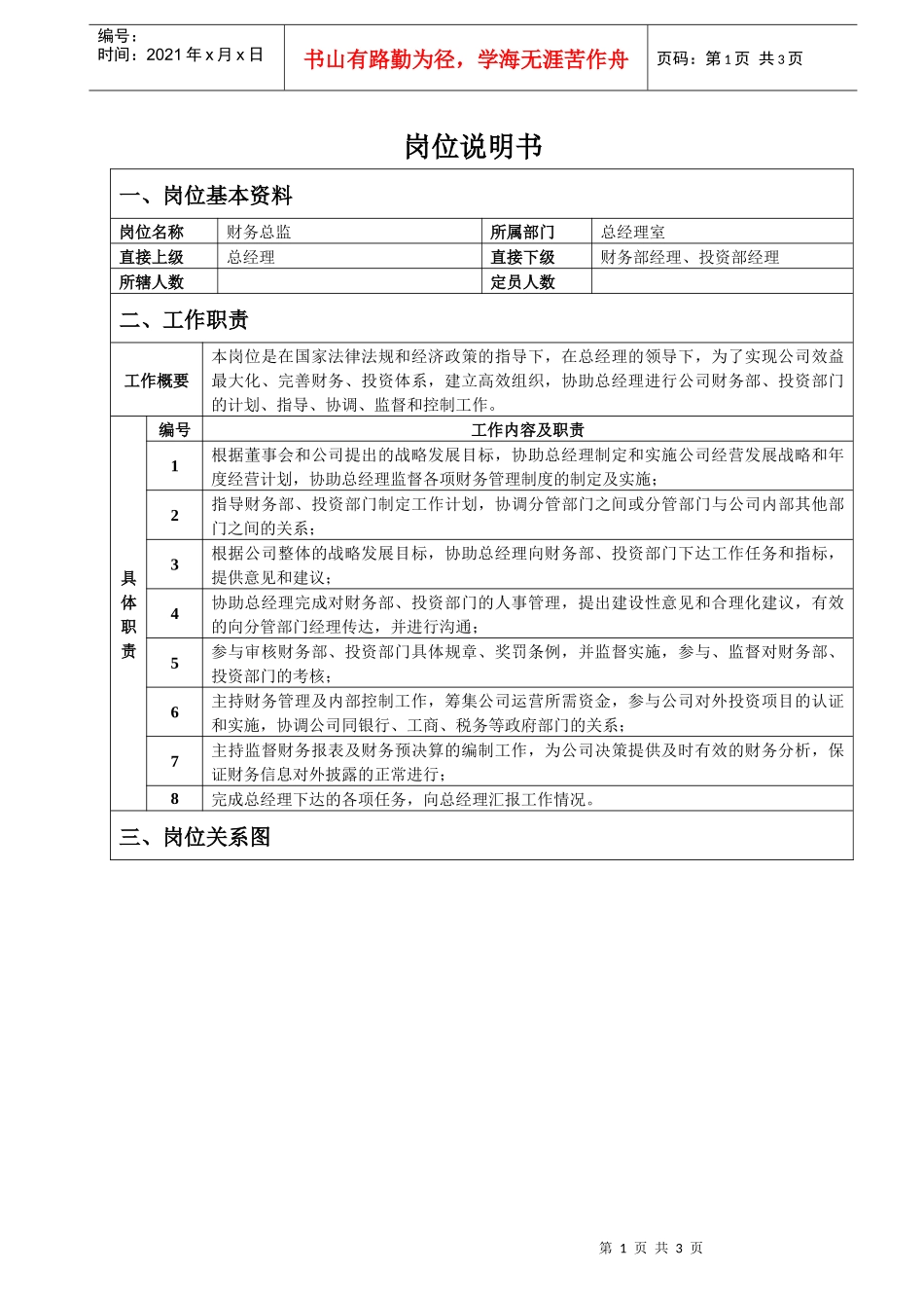 财务总监岗位说明书_第1页