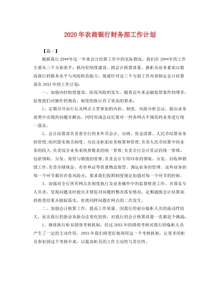 2020年农商银行财务部工作计划 