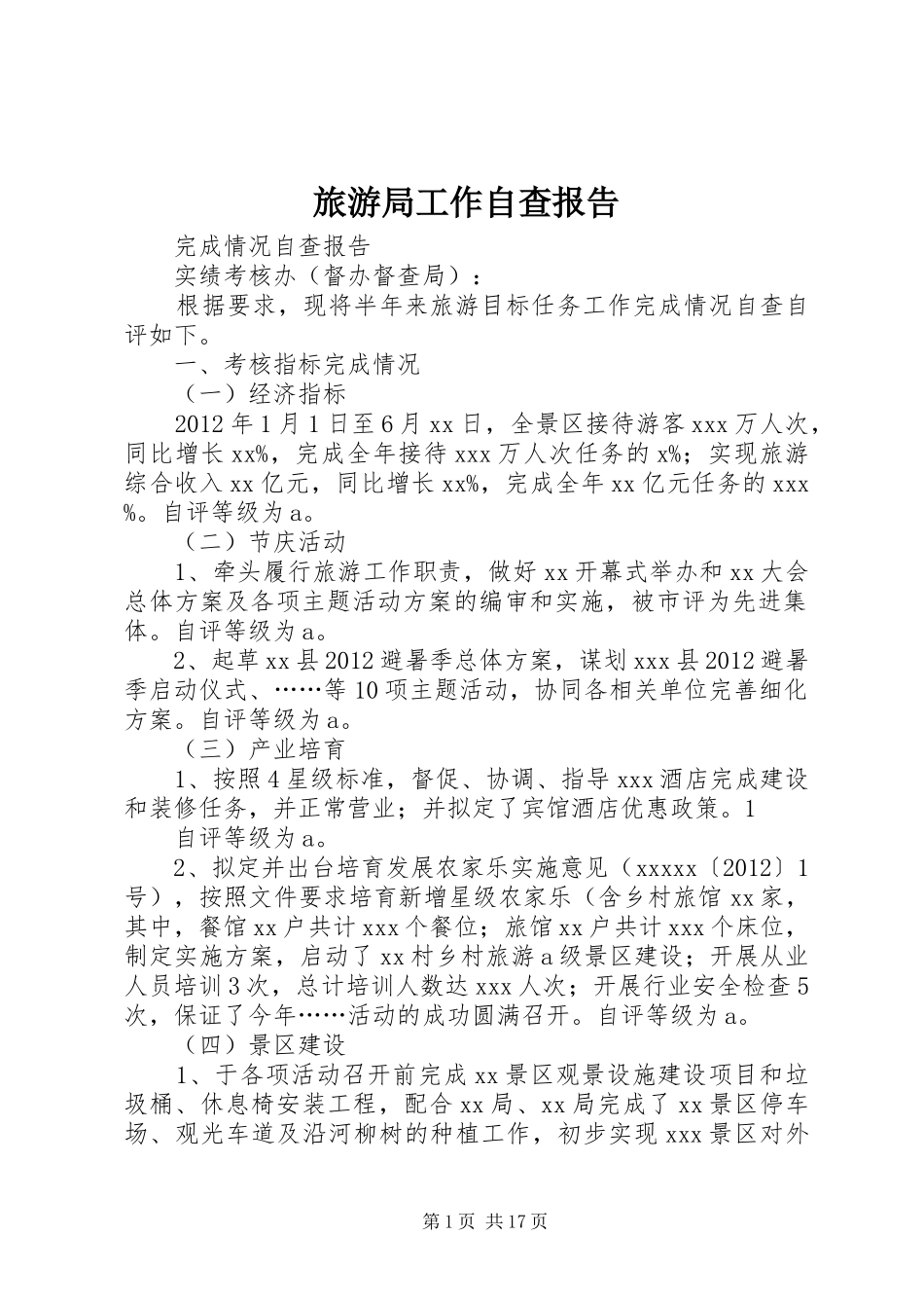 旅游局工作自查报告_第1页