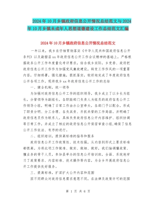 2024年10月乡镇政府信息公开情况总结范文与2024年10月乡镇未成年人思想道德建设工作总结范文汇编