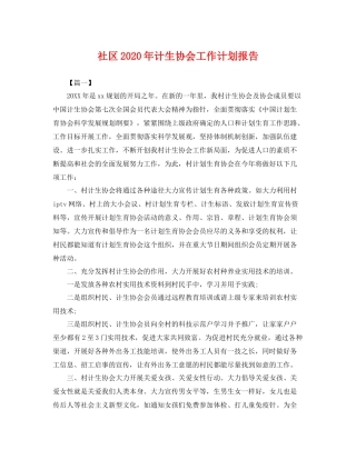 社区年计生协会工作计划报告 