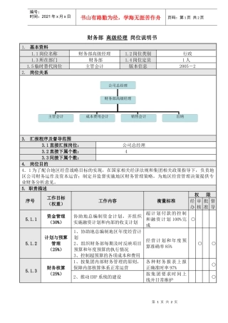 1财务高级经理岗位说明书