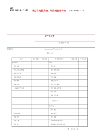 资产负债表与净资产变动表