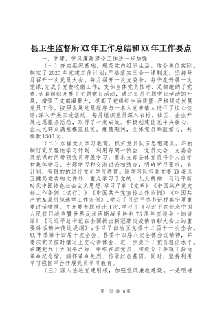 县卫生监督所XX年工作总结和XX年工作要点