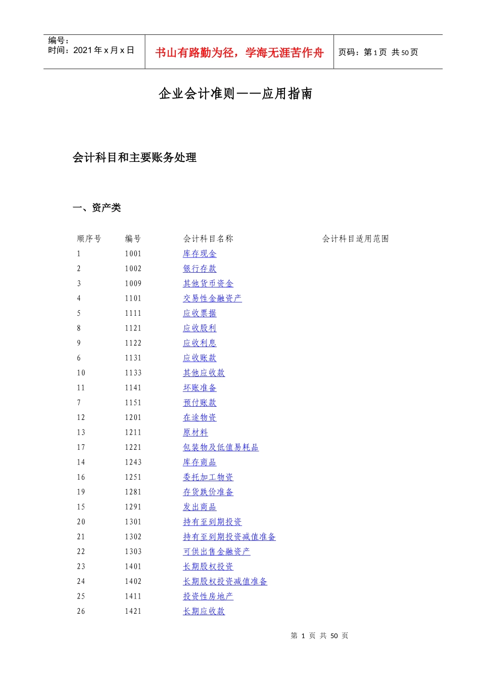 会计科目核算及首次执行新旧科目衔接_第1页