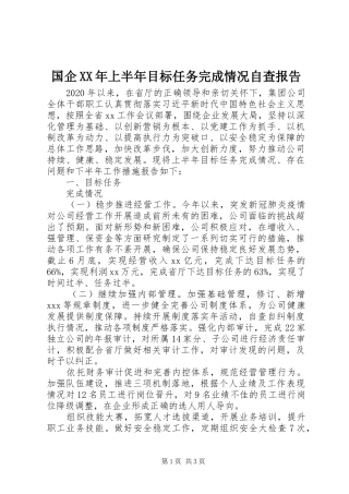 国企XX年上半年目标任务完成情况自查报告