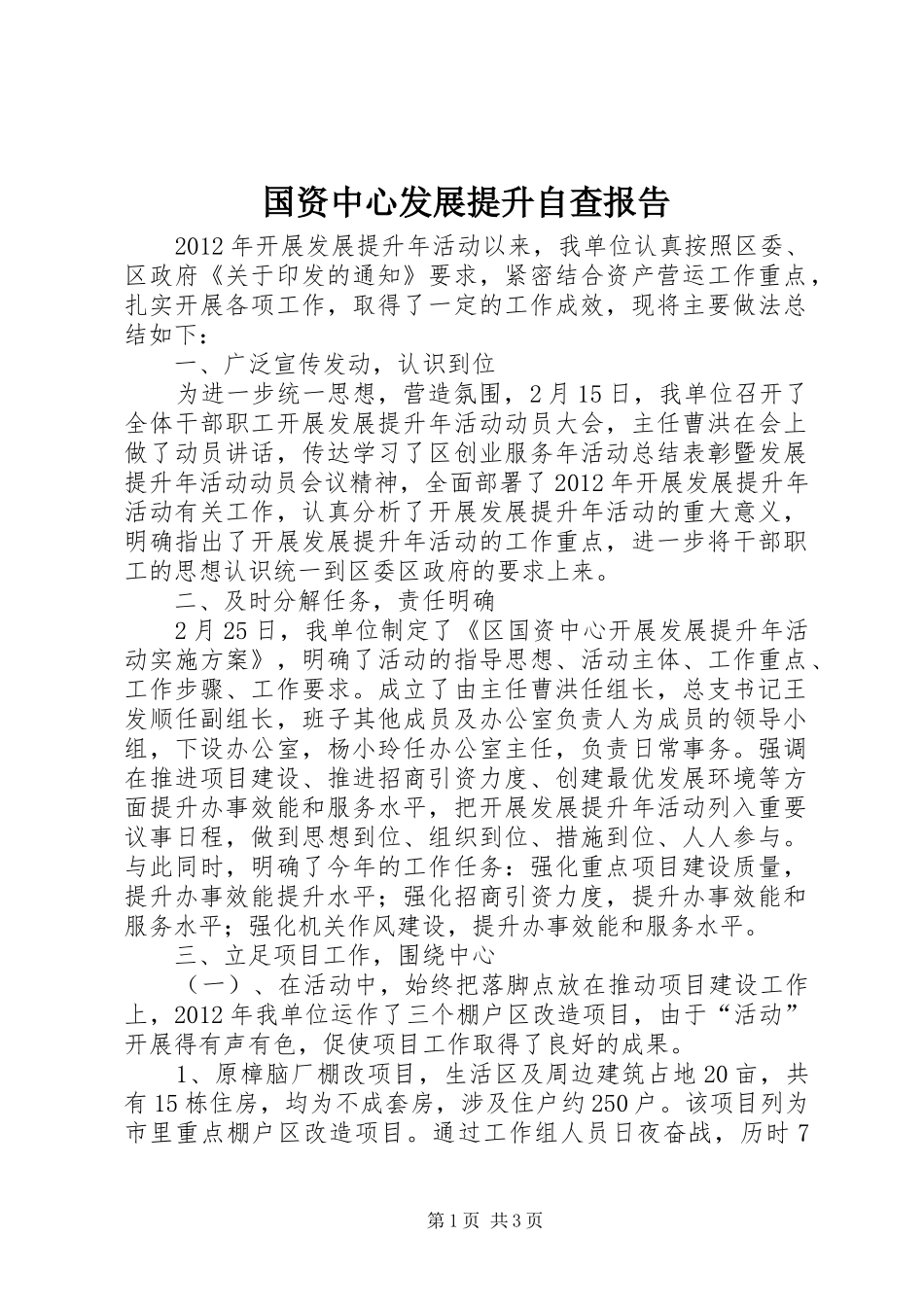国资中心发展提升自查报告_第1页