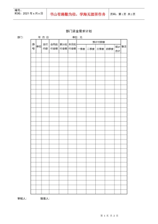 部门资金需求计划