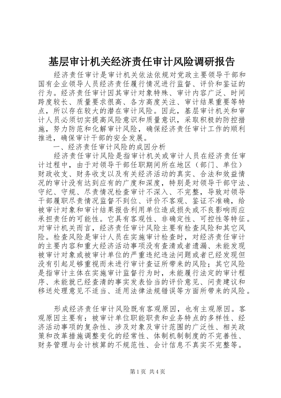 基层审计机关经济责任审计风险调研报告_第1页