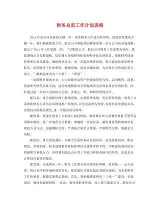 财务总监工作计划表格 