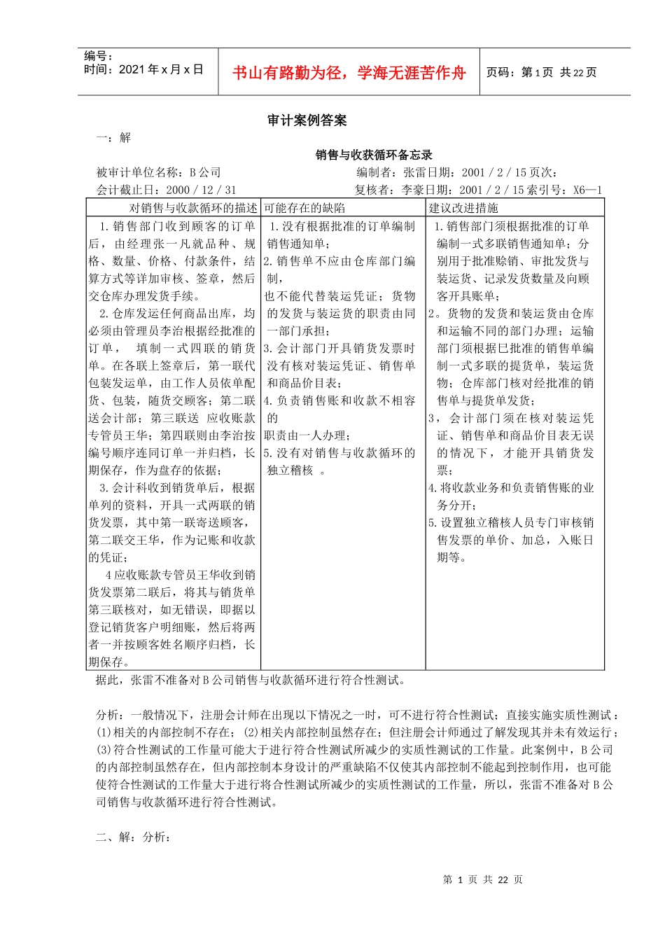 审计案例练习模似题答案(doc 19)_第1页