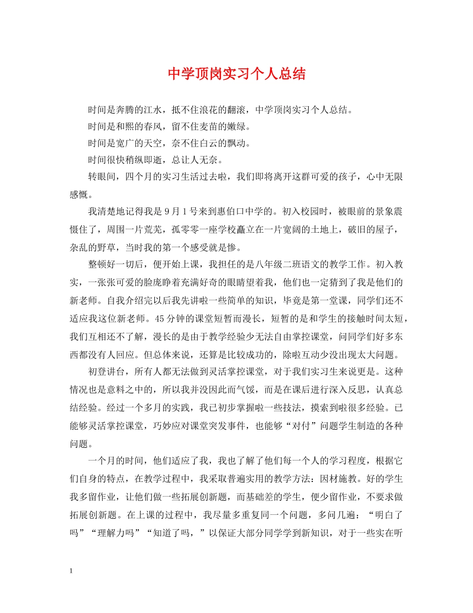 顶岗实习个人总结 _第1页